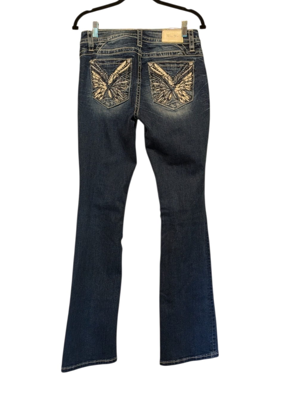 Miss Me Blue Faded Bootcut Jeans with Contrast Stitching 28x34